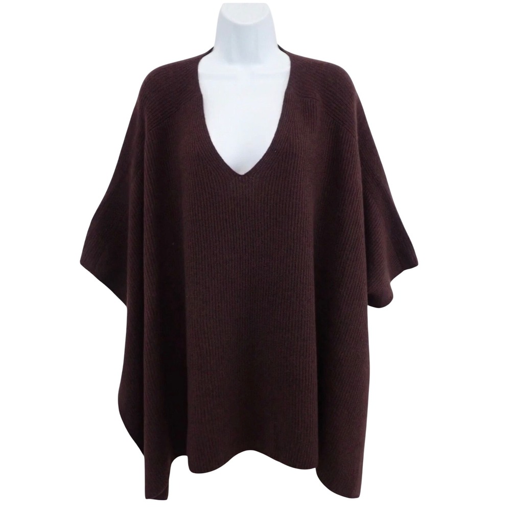 Vince Burgundy 100% Cashmere Ribbed V-Neck Poncho Sweater XS/S